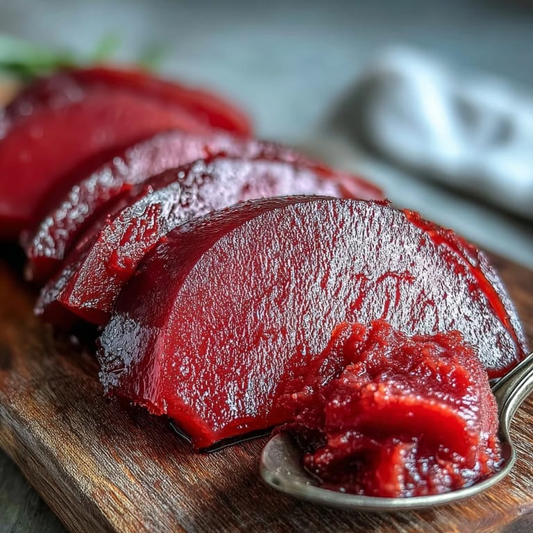 Homemade guava paste cooling in a lined pan with whole guavas nearby, showcasing the jammy, fragrant condiment.