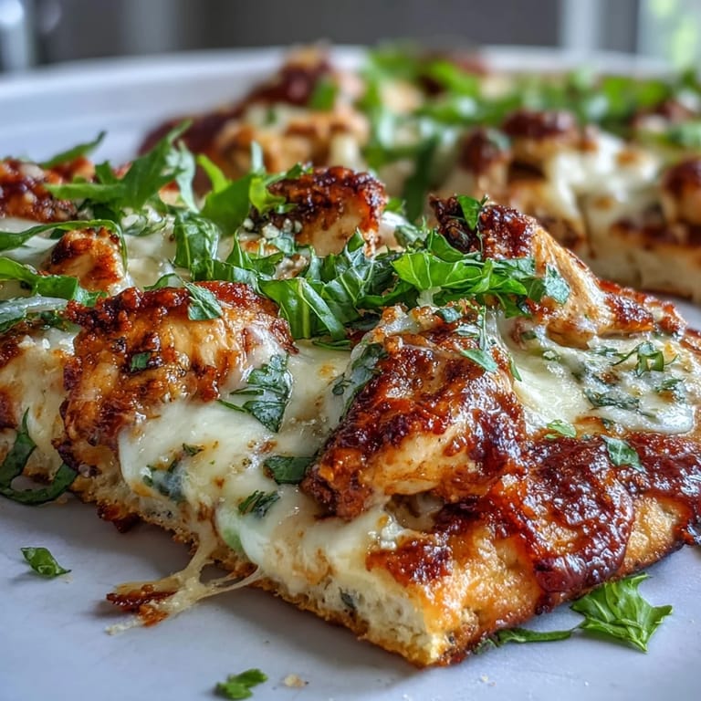Golden-baked Garlic Naan Chicken Caesar Pizzas fresh from the oven, topped with fresh romaine and shaved parmesan.
