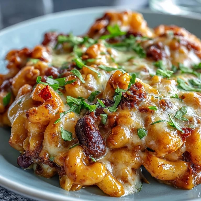 Steaming bowl of One-Pot Tex-Mex Chili Mac with Corn featuring black beans, red bell peppers, and sweet corn kernels. 
