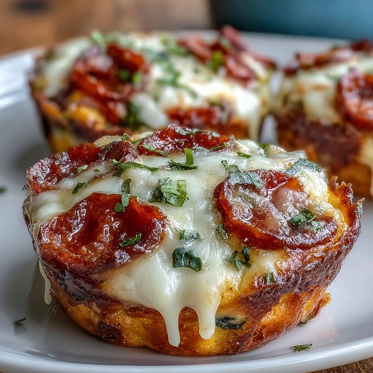 Mini pepperoni frittatas with mozzarella and bell peppers, baked in muffin cups for a handheld, high-protein breakfast treat.