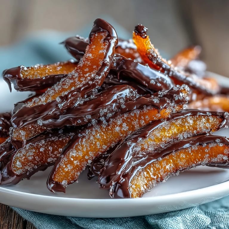 2. Luxurious dark chocolate coating envelops sweet candied orange peel, creating an elegant confection with vibrant citrus notes and glossy finish.  