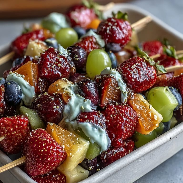 Kid-friendly St. Patricks Day Rainbow Fruit Kabobs feature fresh strawberries, pineapple, and grapes on skewers with yogurt dip.