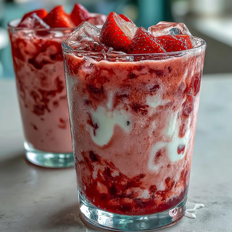Refreshing strawberry açaí coconut beverage topped with juicy strawberry slices, perfect for a cool, dairy-free summer treat.