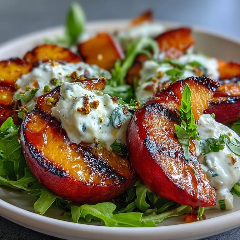 Summer's best: grilled peach and burrata salad ready to enjoy with family.