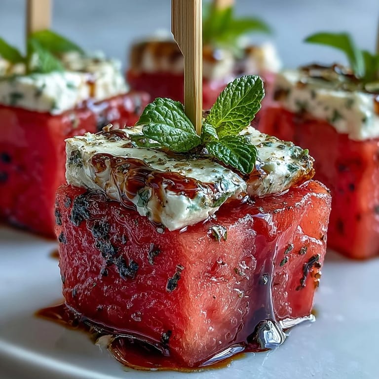Sweet and savory watermelon feta bites, a simple, elegant appetizer ready to impress guests.