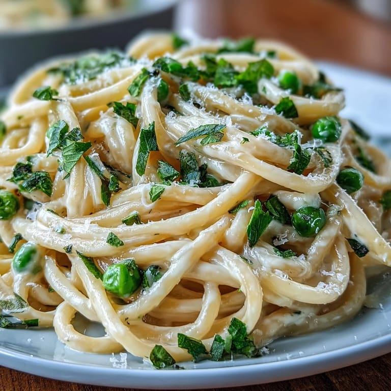 Generous bowl of Lemon Ricotta Pasta, garnished with mint and grated Parmesan.