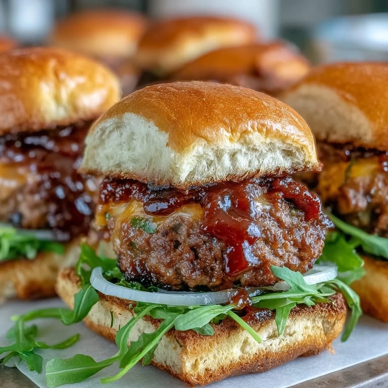 Sweet and smoky Peach Bourbon BBQ Meatloaf Sliders, perfect for any gathering.