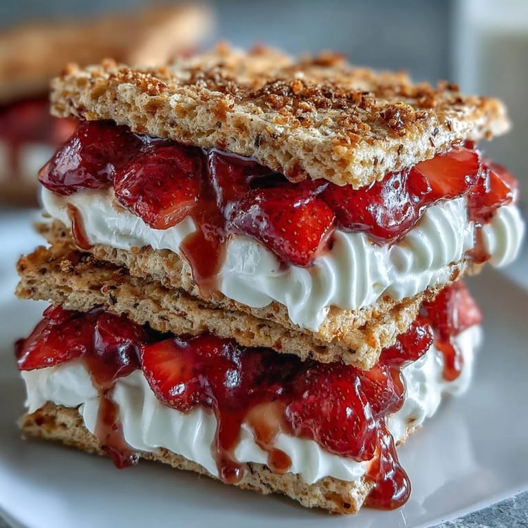 Delectable black sesame strawberry shortcake with golden biscuits, fresh fruit, and whipped cream.