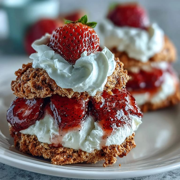 A delightful black sesame strawberry shortcake, ready for serving with fresh toppings.