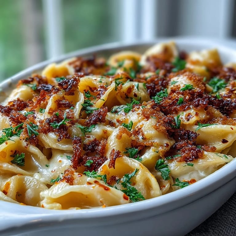 Comforting Chili Crisp Pumpkin Mac and Cheese, ready to be devoured with a topping.