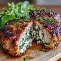 Juicy Greek turkey patties with spinach and feta, cooked to golden perfection and ready to serve.  