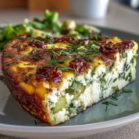A colorful spring vegetable frittata with asparagus, spinach, and feta, baked to golden perfection.