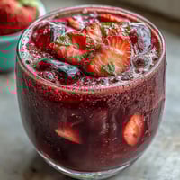Refreshing Homemade Starbucks Strawberry Açaí Refresher with bright red strawberries and vibrant açaí hues in a chilled glass.