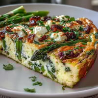 Spring Frittata with Asparagus, Peas and Goat Cheese, a vibrant brunch dish with tender vegetables and creamy cheese.