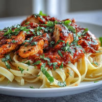 Creamy Tomato Basil Chicken Pasta with tender chicken slices in a rich sauce.